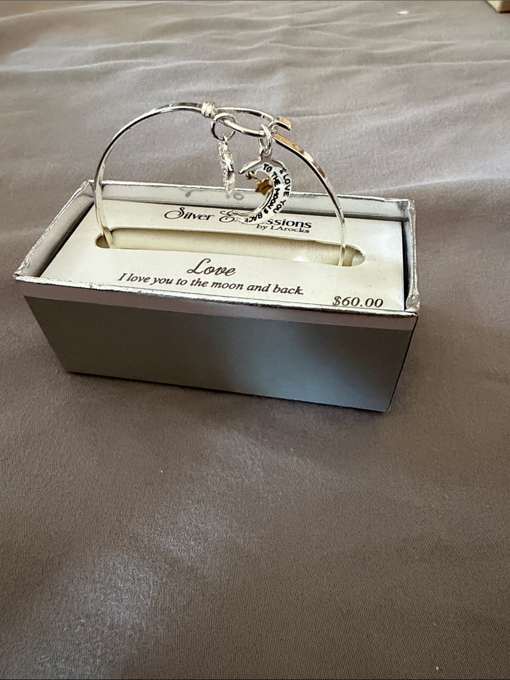 Expressions Silver Moon & Star Charm Bangle Bracelet